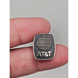 Vintage AT&T Logo Lapel Pin Gold Tone Black Enamel Corporate Advertising Tech